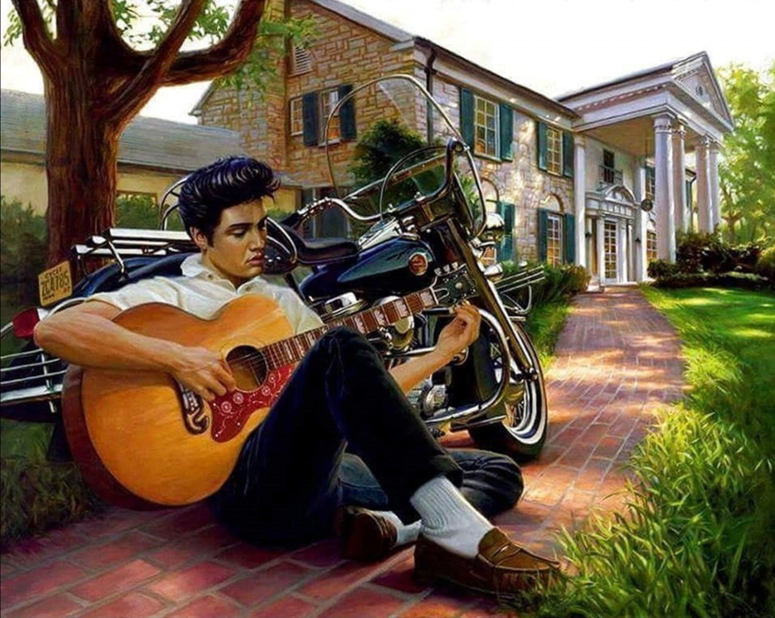 ELVIS PLAYS GUITAR OUTSIDE GRACELAND - Full Drill Diamond Painting  - 60cm x 50cm