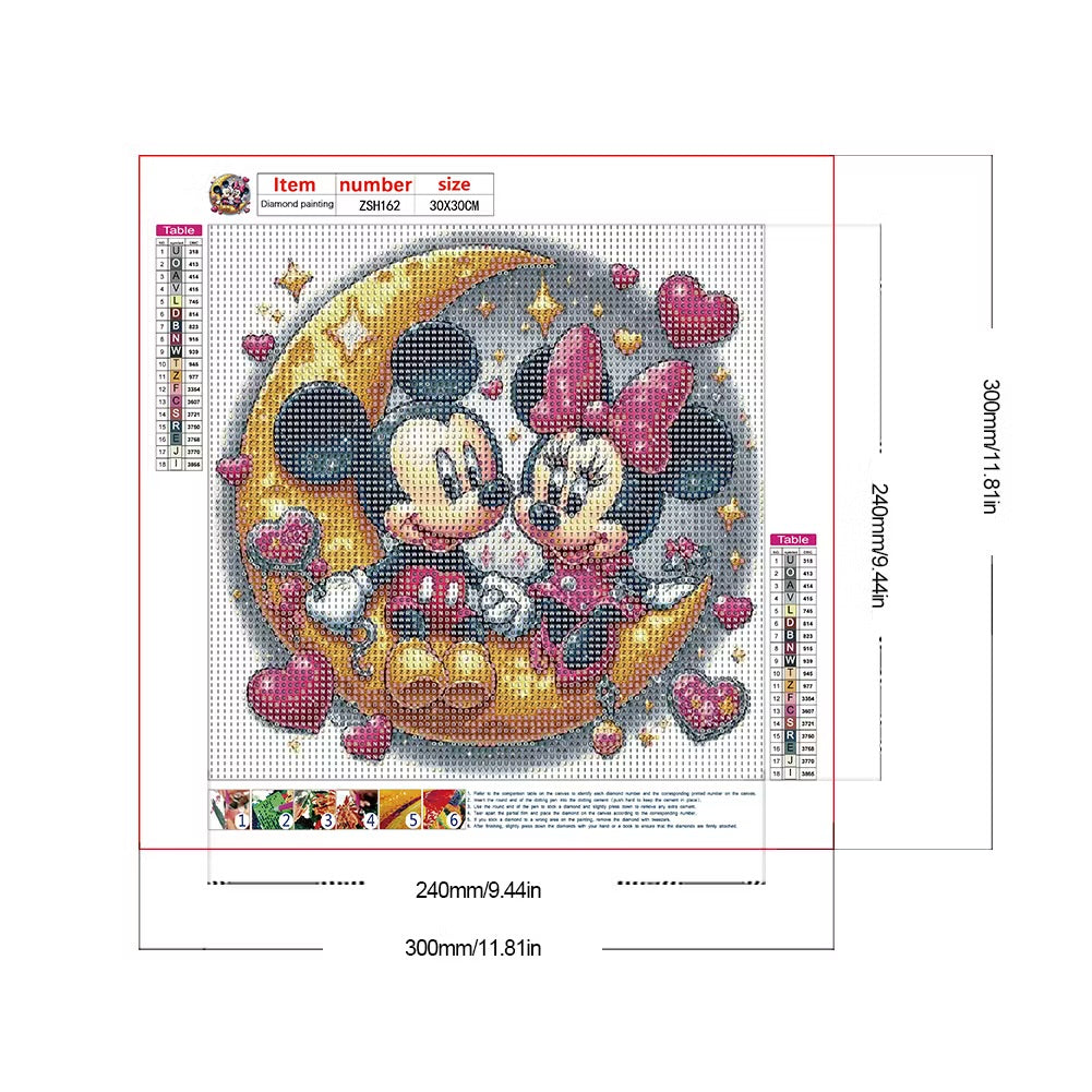 MICKEY & MINNIE ON THE MOON - 5D Full Drill Diamond Painting - 30cm x 30cm