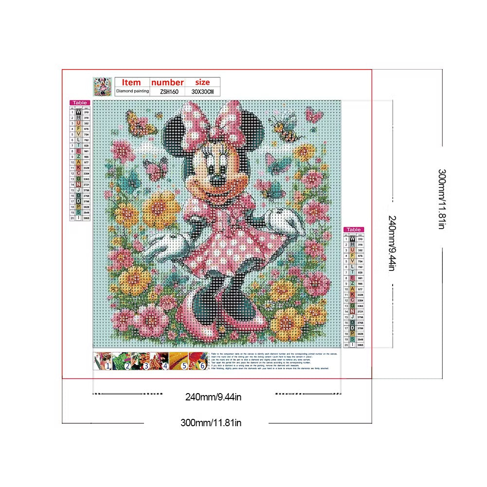 MINNIE AMONGST THE FLOWERS - 5D Full Drill Diamond Painting - 30cm x 30cm
