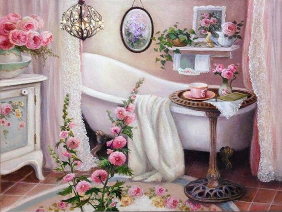VINTAGE BATHROOM - Full Drill Diamond Painting - 50cm x 40cm