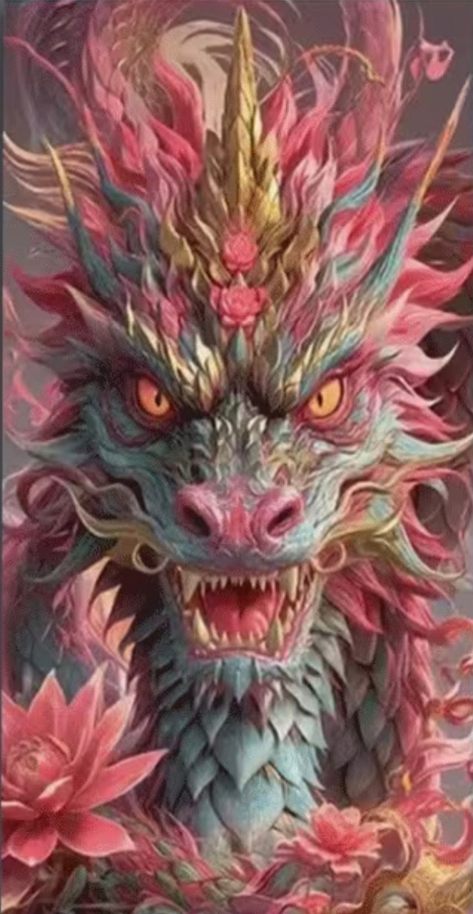 LOTUS DRAGON - Full Drill Diamond Painting - 40cm x 70cm