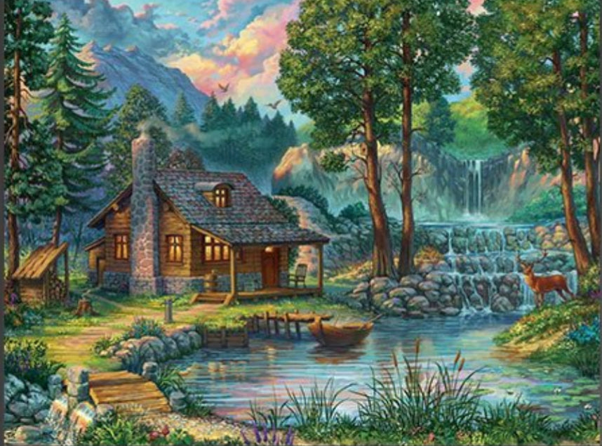 COTTAGE BY THE LAKE - Full Drill Diamond Painting - 50cm x 40cm