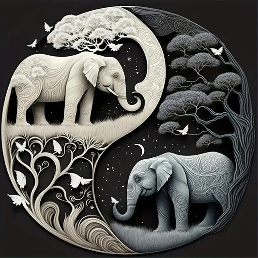 YIN YANG ELEPHANTS - Full Drill Diamond Painting - 40cm x 40cm