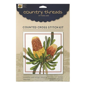 BANKSIA AND PIGMY POSSUM - Country Threads Cross Stitch Kit by Fiona Jude