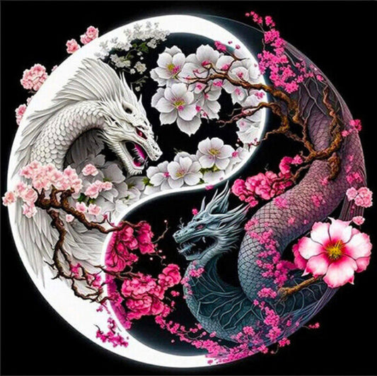 YIN YANG FLOWER DRAGONS - Full Drill Diamond Painting - 50cm x 50cm