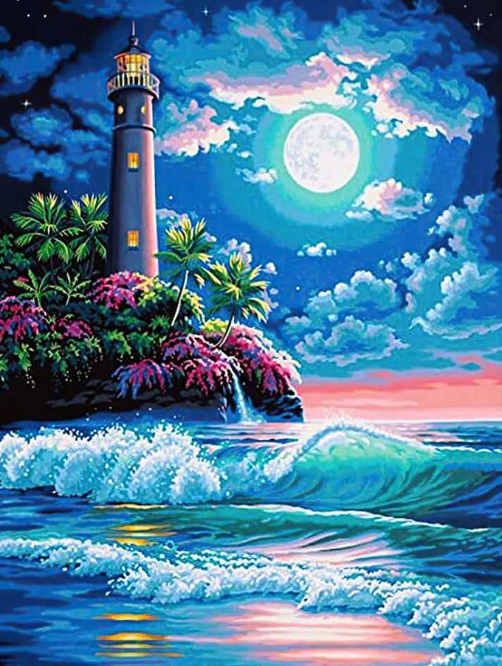 LIGHTHOUSE ON A MOONLIGHT NIGHT - FULL Drill Diamond Painting - 35cm x 45cm