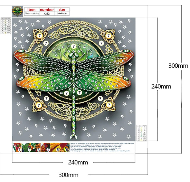 Special Drill GREEN DRAGONFLY - 5D Diamond Painting - 30cm x 30cm