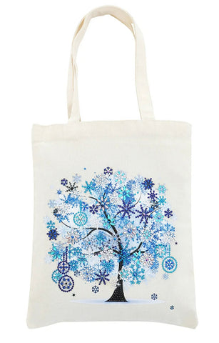 BLUE WINTER TREE - Special Drill Diamond Painting Tote Bag