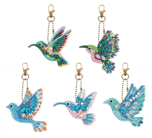 Set of 5 - FLYING BIRDS - Diamond Painting Key Rings