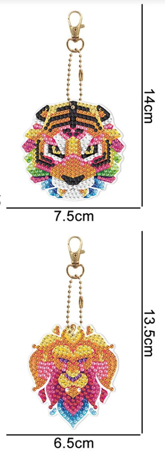 Set of 5 - COLOURFUL ANIMALS - Diamond Painting Key Rings
