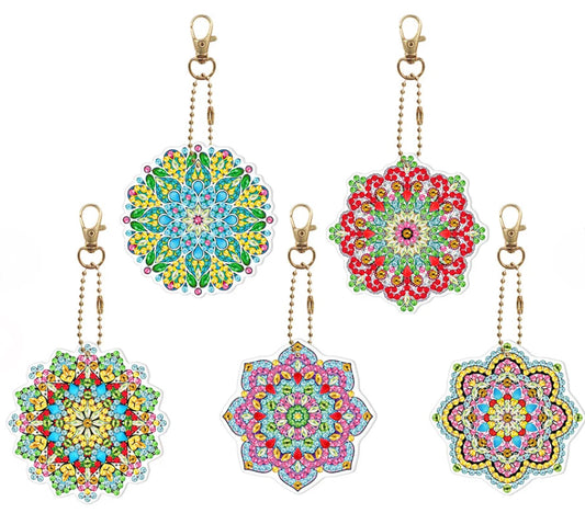 Set of 5 MANDALA - Diamond Painting Key Rings