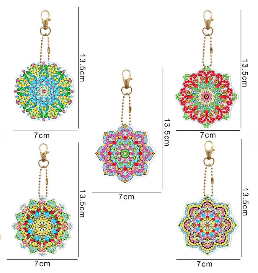 Set of 5 MANDALA - Diamond Painting Key Rings