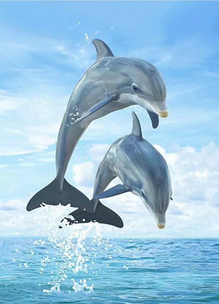 DOLPHINS JUMPING IN THE OCEAN - Full Drill Diamond Painting - 30cm x 40cm