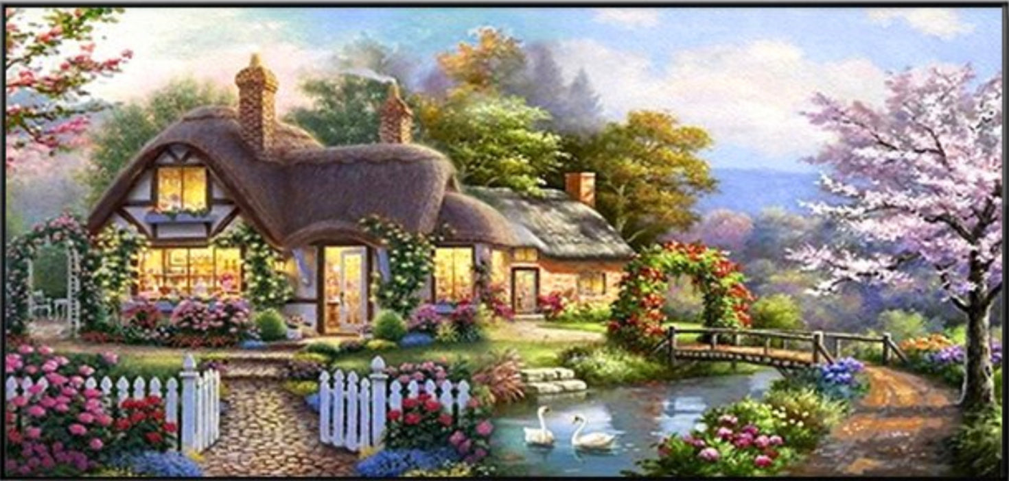 COTTAGE BY THE RIVER - Full Drill Diamond Painting - 100cm x 50cm