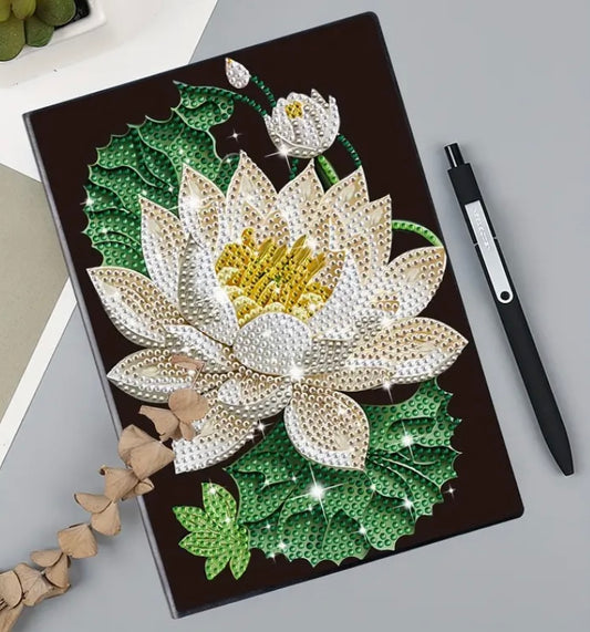 Special Drill Crystal Rhinestone WHITE LOTUS NOTEBOOK