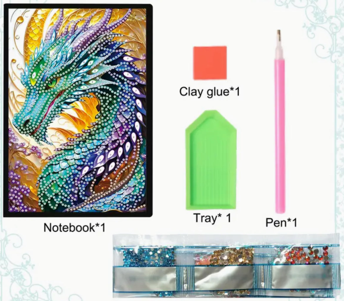 Special Drill Crystal Rhinestone IRIDESCENT DRAGON NOTEBOOK (A)