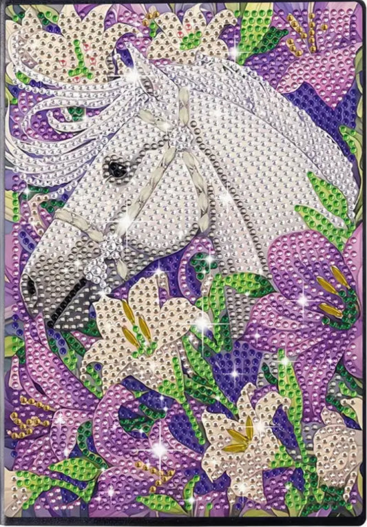 Special Drill Crystal Rhinestone HORSE IN FLOWERS NOTEBOOK