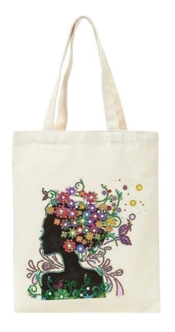 SILOUHETTE FLOWER LADY - Special Drill Diamond Painting Tote Bag