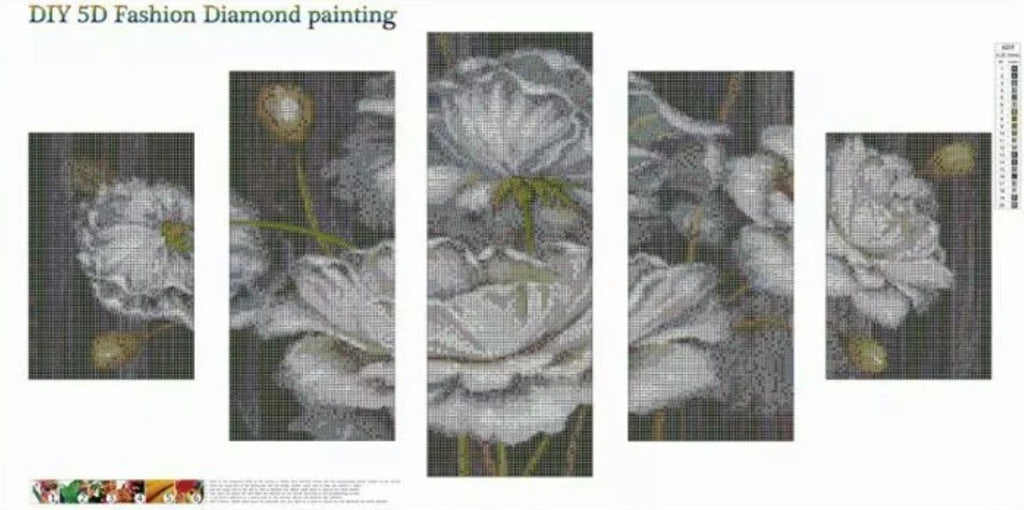 5 Panel WHITE FLOWERS - Full Round Drill - 95cms x 45cms