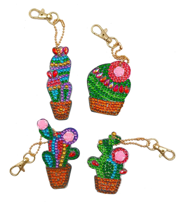 Set of 4 CACTI - Diamond Painting Key Rings