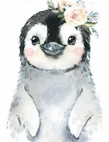 WATERCOLOUR PENGUIN - Full Round Drill - 30cms x 40cms