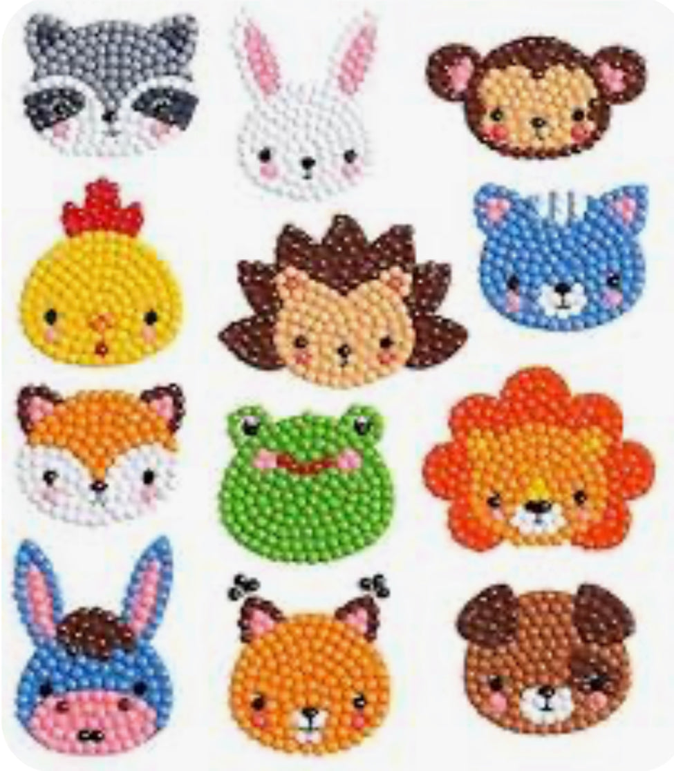 Set of 12 Diamond Painting Animal Stickers