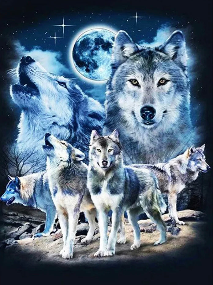 WOLVES BY THE LIGHT OF THE MOON - Full Drill Diamond Painting - 35cm x 45cm