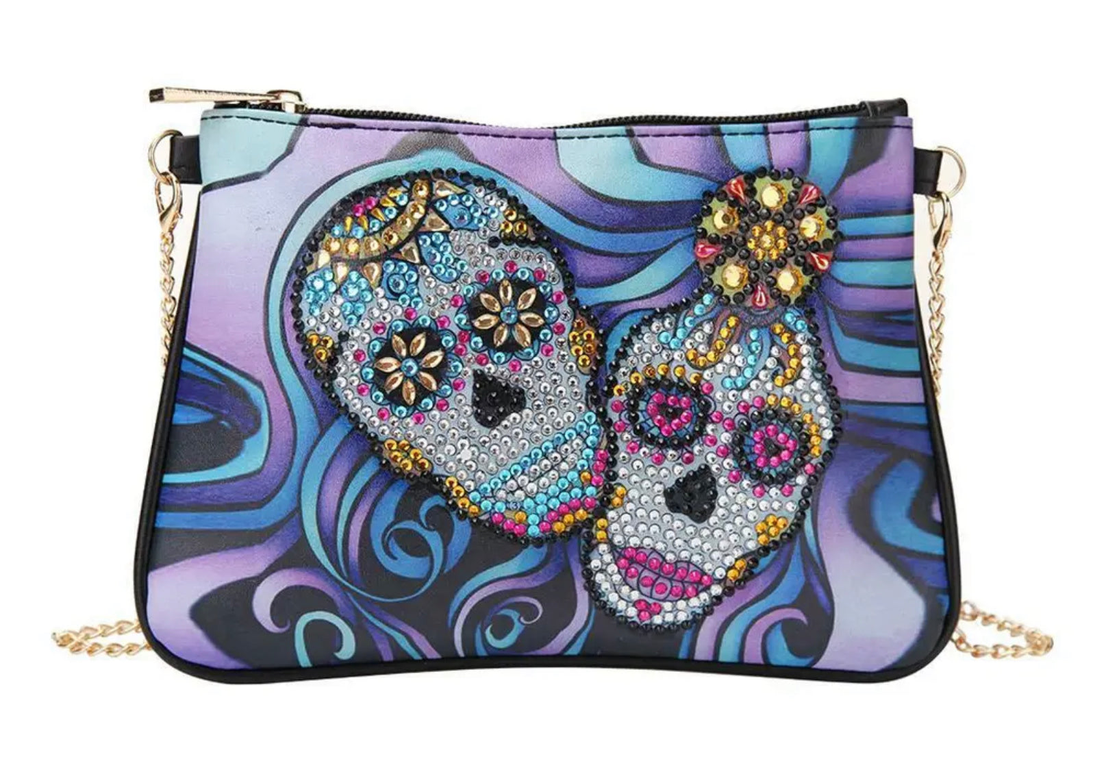 COLOURFUL SKULLS Diamond Painting Leather Handbag Makeup Bag Wallet Coin Purse Gift Decor
