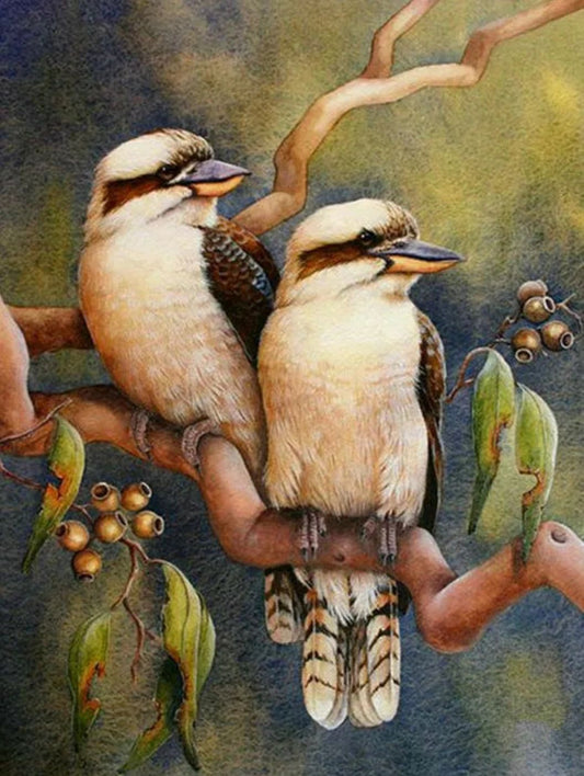 TWO KOOKABURRA’S SIT IN THE GUMNUT TREE - Full Drill Diamond Painting - 25cms x 35cms