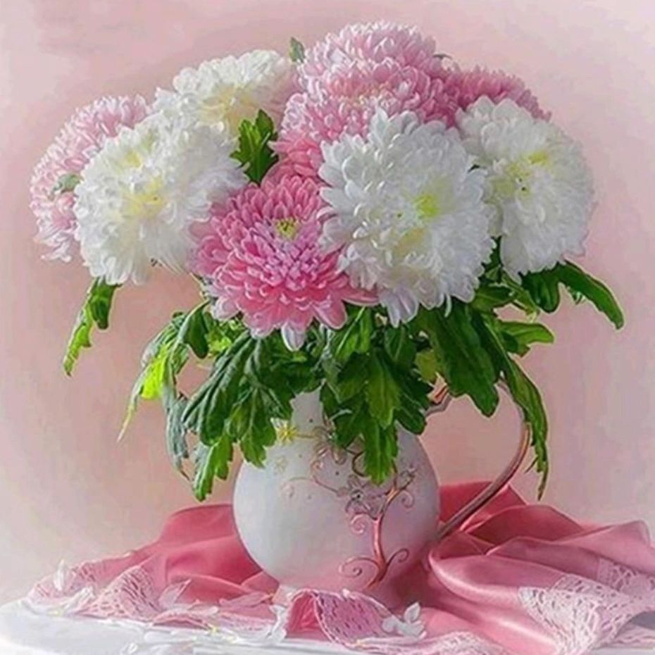 PINK & WHITE DAISIES - Full Drill - 30cms x 30cms