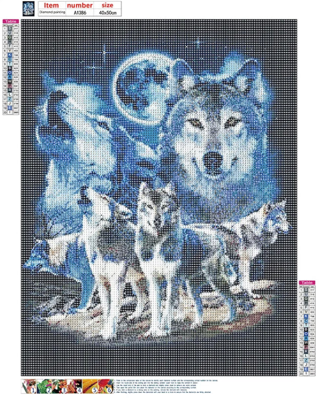 WOLVES BY THE LIGHT OF THE MOON - Full Drill Diamond Painting - 35cm x 45cm