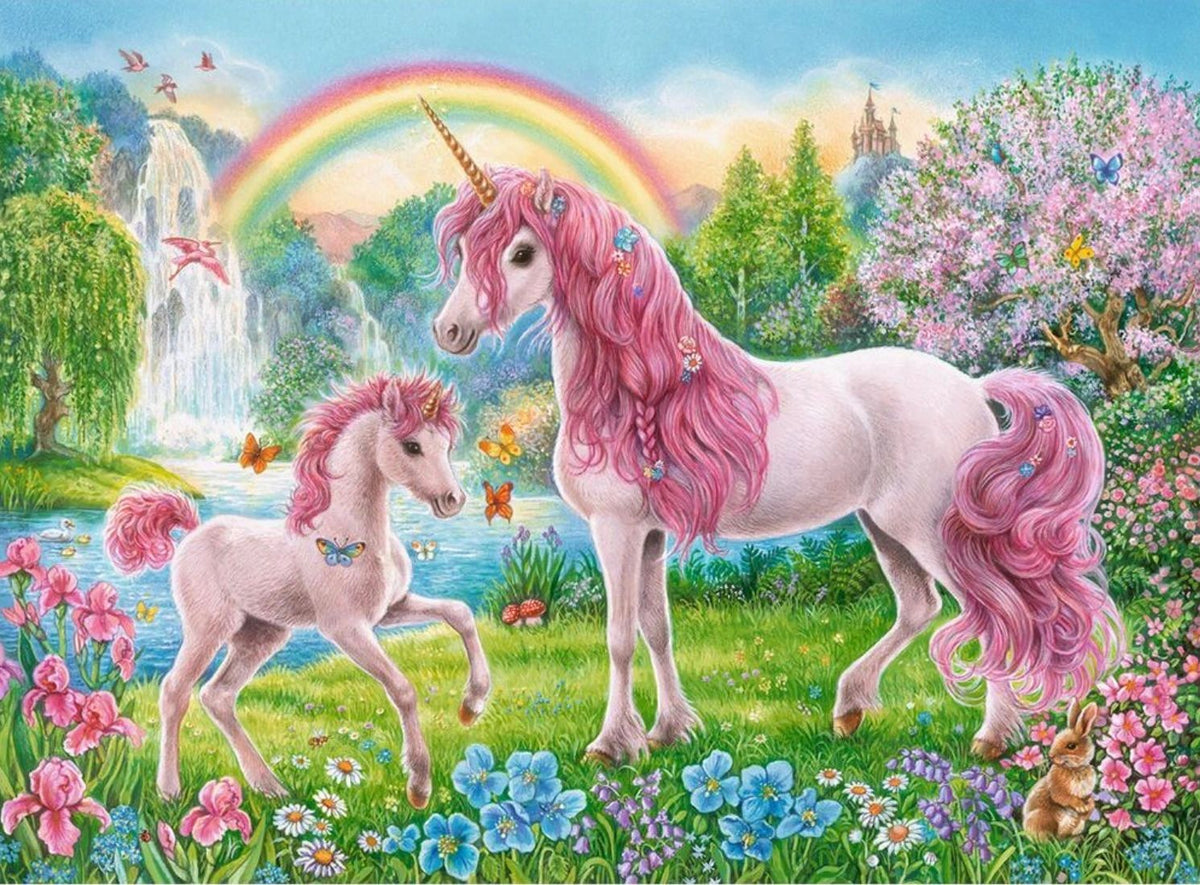 UNICORN MOTHER & FOAL IN THE GARDEN - Full Drill Diamond Painting - 50cm x 40cm