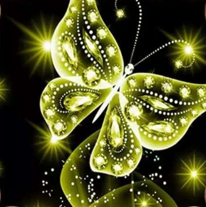 YELLOWY GREEN BUTTERFLY - Full Drill DIAMOND PAINTING - 30cm x 30cm