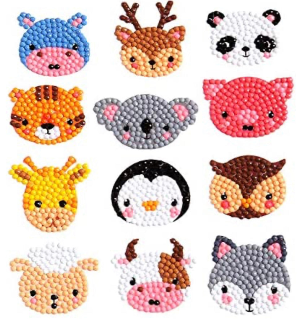 Set of 12 Diamond Painting Animal Stickers
