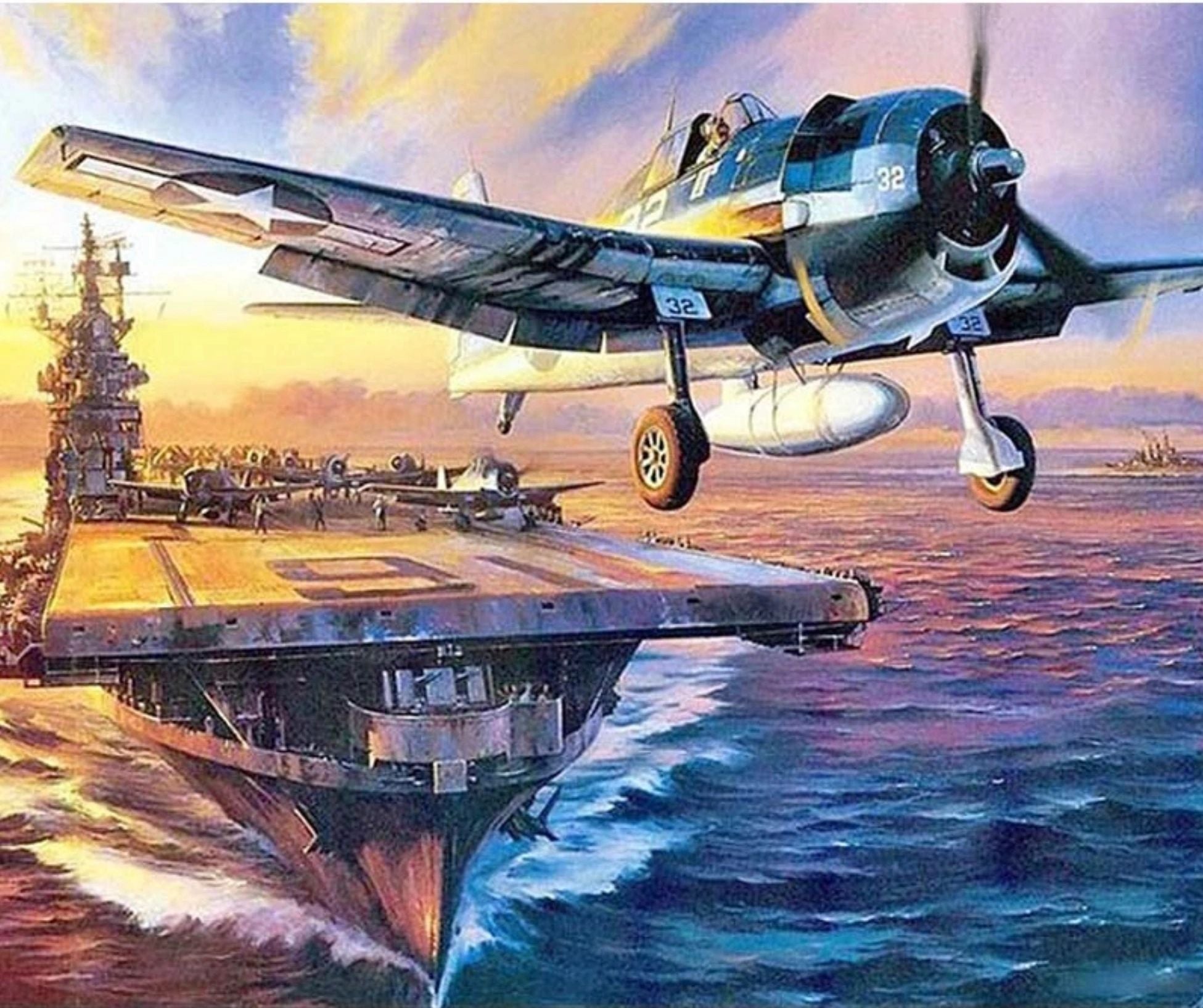 TAKING OFF FROM AIRCRAFT CARRIER - Full Drill Diamond Painting - 40cm x 30cm