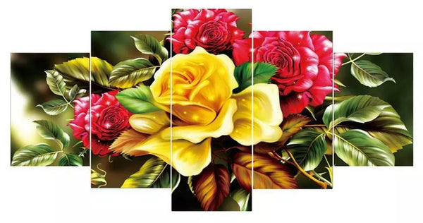 5 Panel BEAUTIFUL ROSES - Full Drill Diamond Painting - 95cm x 45cm