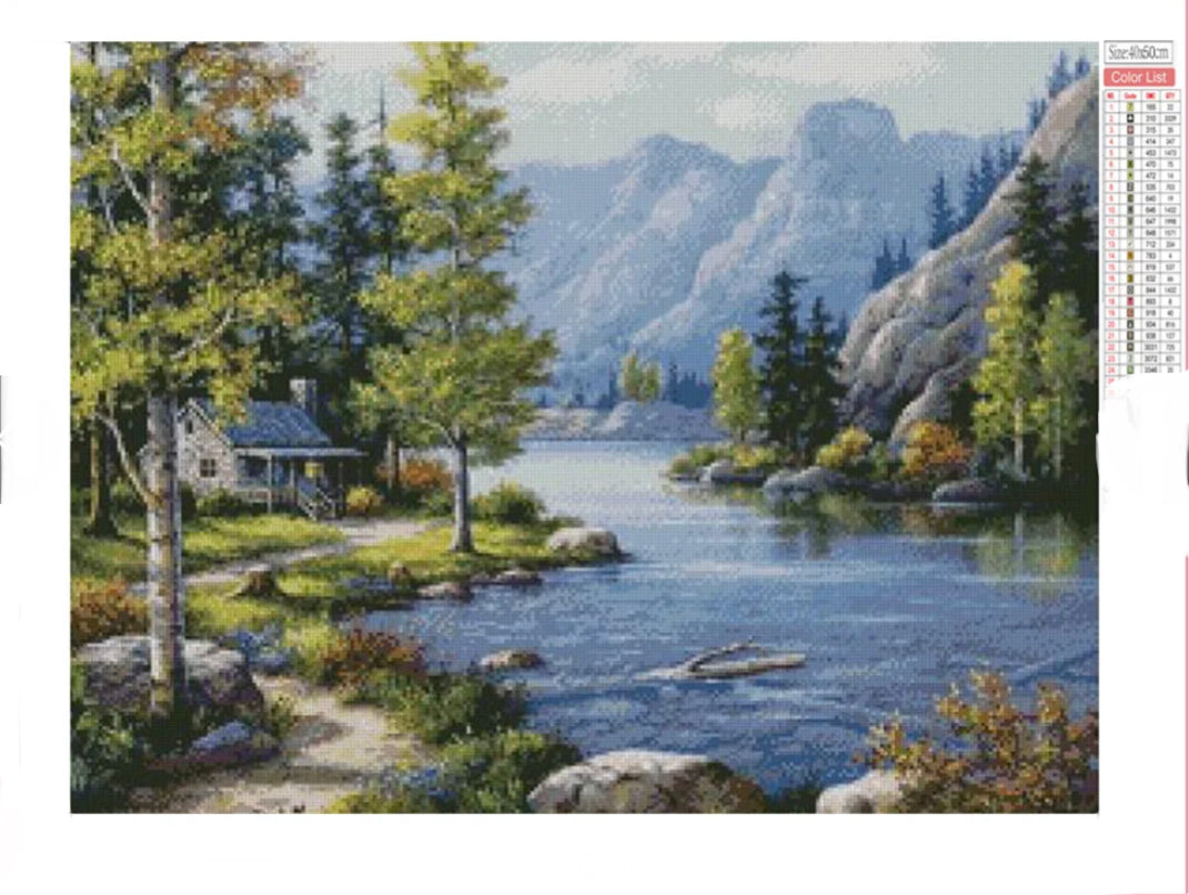 COTTAGE BY THE STREAM - Full Drill Diamond Painting - 50cm x 40cm