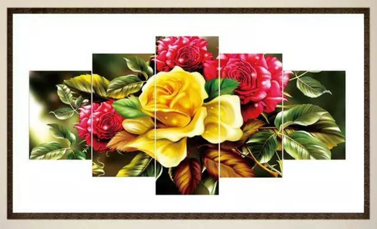 5 Panel BEAUTIFUL ROSES - Full Drill Diamond Painting - 95cm x 45cm