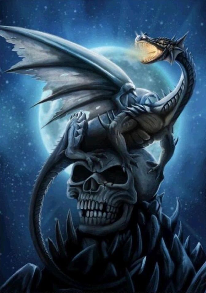 DRAGON SKULL - Full Round Drill - 30cms x 40cms