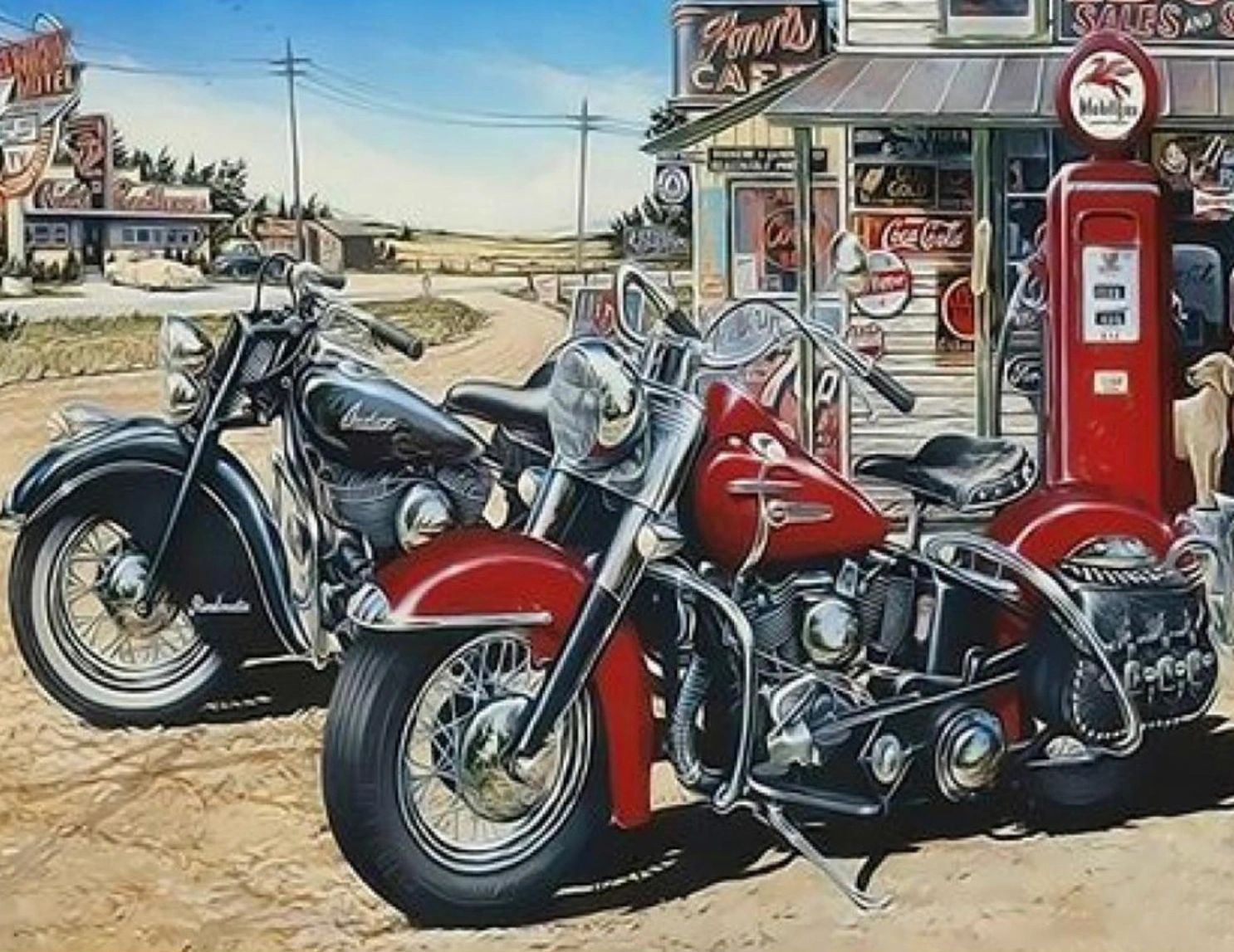 MOTORBIKES AT GAS STATION - FULL Drill Diamond Painting - 40cm x30cm