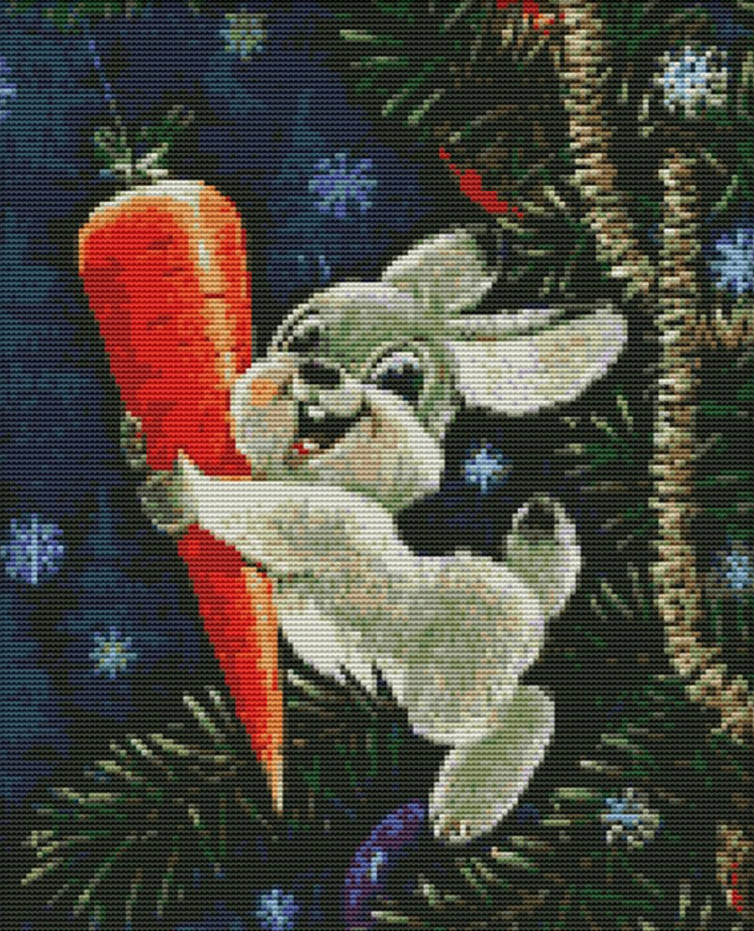 RABBIT & CARROT 14ct Printed Cross Stitch Kit