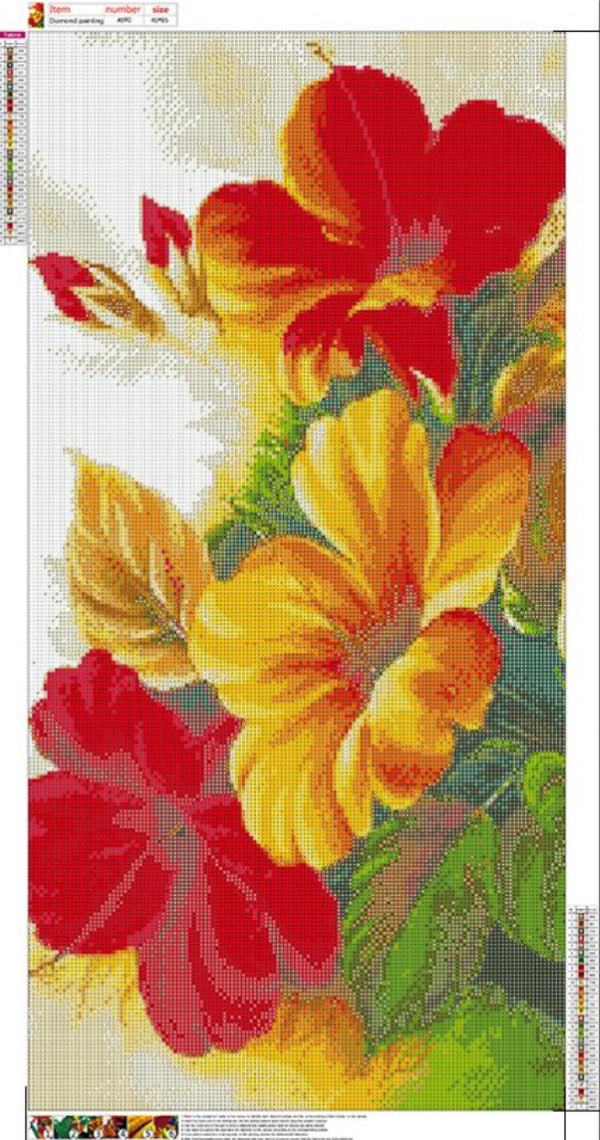 COLOURFUL HIBISCUS FLOWERS - Full Round Drill Diamond Painting - 40cm x 80cm
