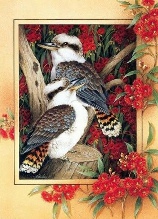 TWO KOOKABURRA’S SIT IN THE BOTTLEBRUSH - Full Drill Diamond Painting - 25cm x 35cm