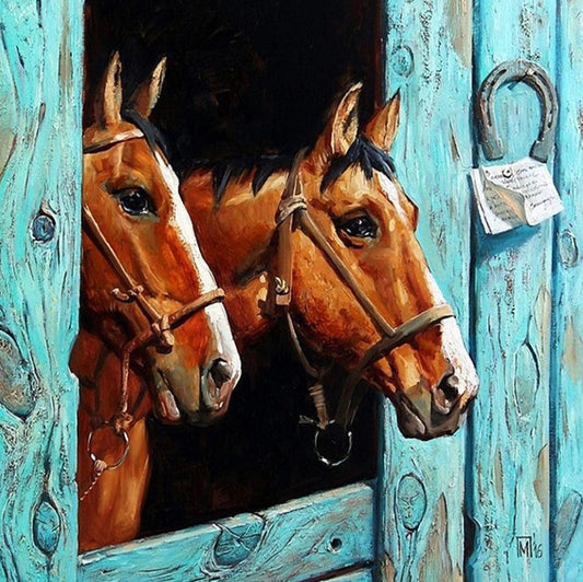 HORSES IN THE BARN - Full Drill Diamond Painting - 30cm x 30cm