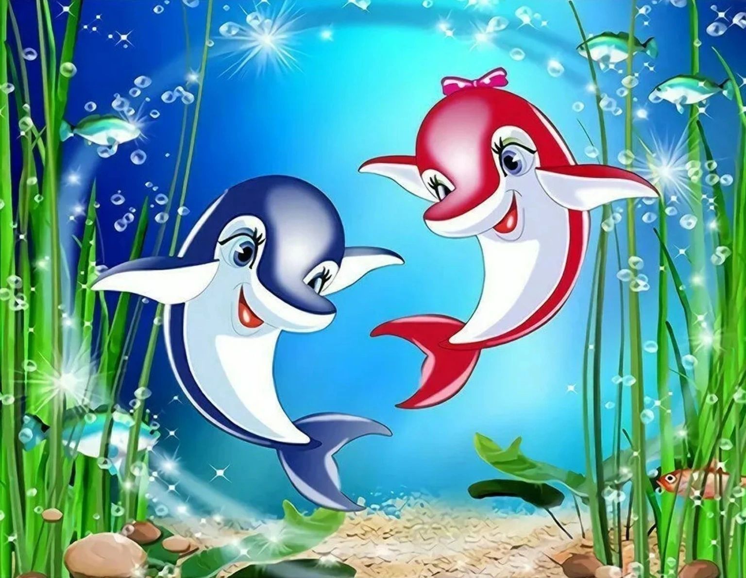 HAPPY DOLPHINS - Full Drill Diamond Painting - 25cm x 20cm