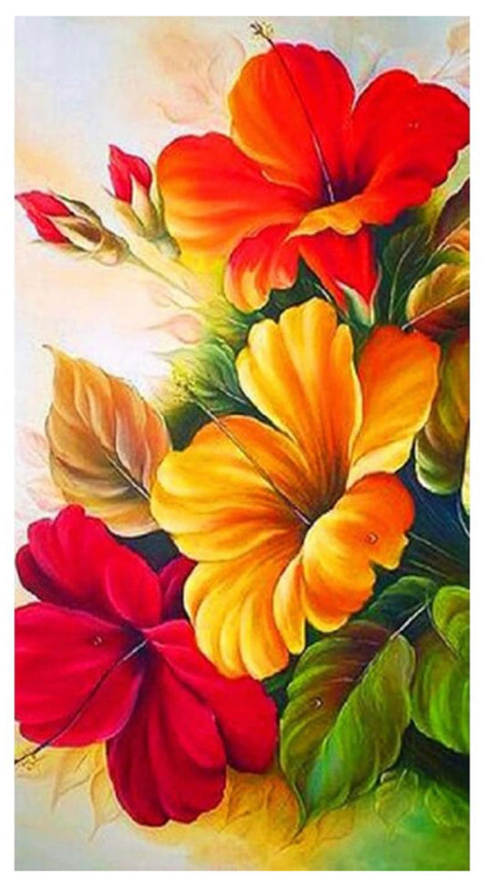 COLOURFUL HIBISCUS FLOWERS - Full Round Drill Diamond Painting - 40cm x 80cm