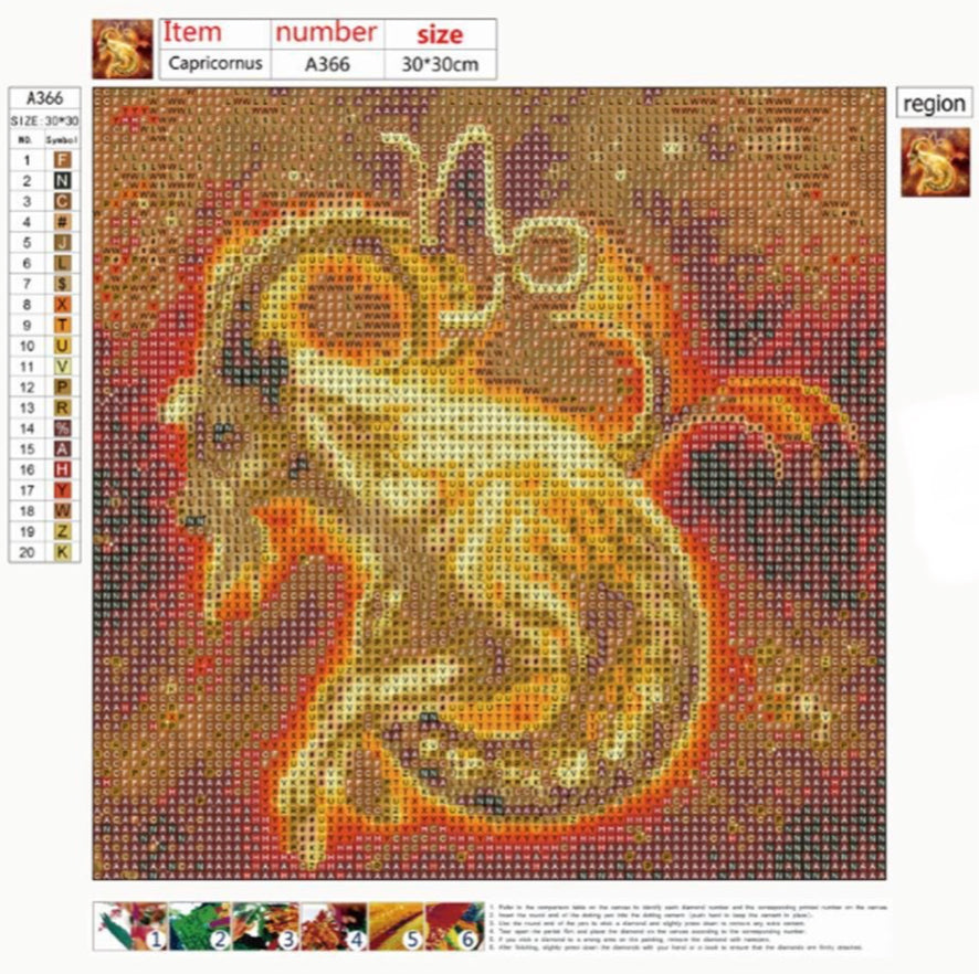 CAPRICORN - ZODIAC CONSTELLATION STAR SIGN - Full Drill Diamond Painting - 30cm x 30cm