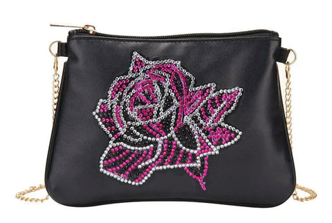 ROSE Diamond Painting Leather Handbag Makeup Bag Wallet Coin Purse Gift Decor
