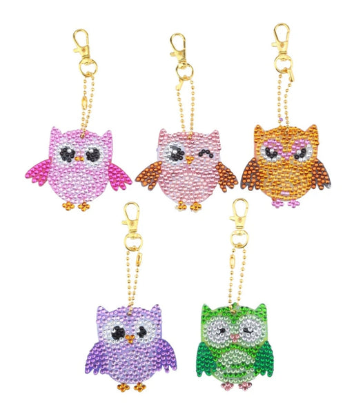 Set of 5 OWLS - Diamond Painting Key Rings