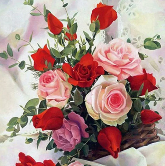 PINK & RED ROSES - Full Drill Diamond Painting - 40cm x 40cm